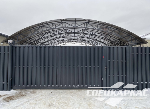 Прочный и просторный навес из поликарбоната для двух автомобилей 7х7 №51 - фото 1461