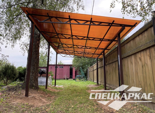 Прямой односкатный навес из поликарбоната для машины №97 - фото 1926